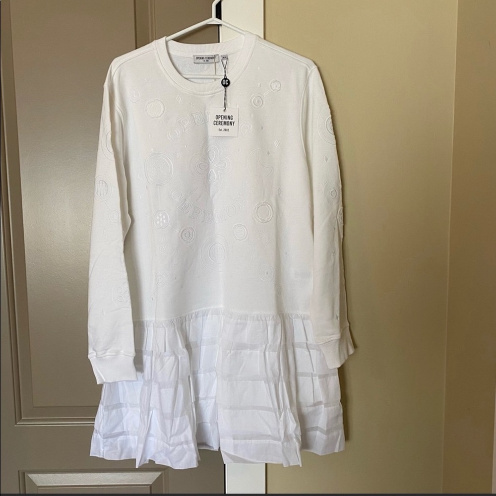 Opening Ceremony White Ruffle Sweatshirt Dress Size M